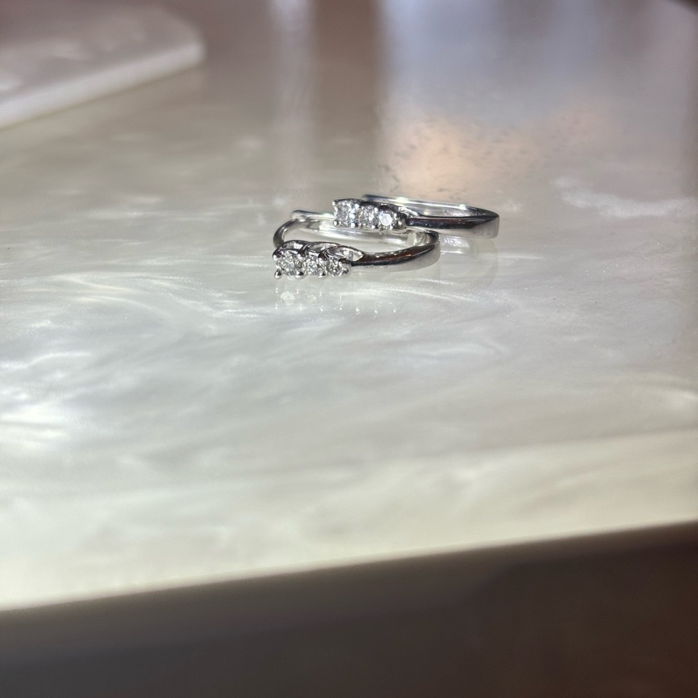 10k White Gold and Diamond Huggie Earrings